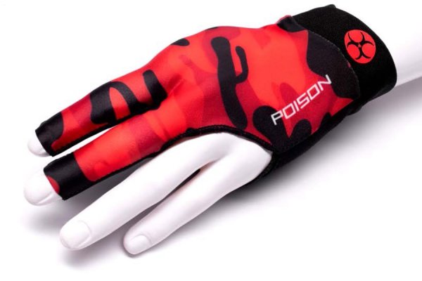 Billiard Glove, Poison Camo 3-Finger, Black-Red, S&M