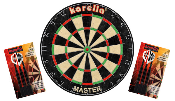 Dartboard Karella Master im Set inklusive 2 Satz Karella Steeldarts