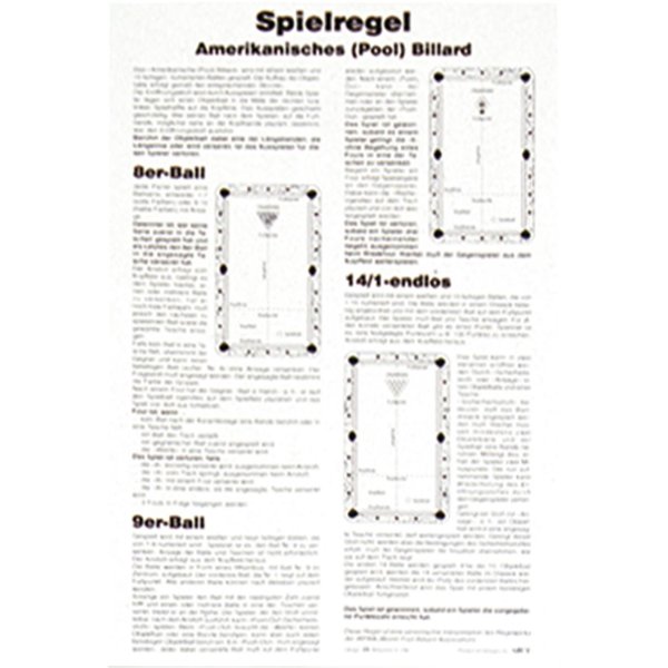 Spielregel  Pool auf Kartonpapier mit Aufh&auml;ngevorrichtung 34x49 cm