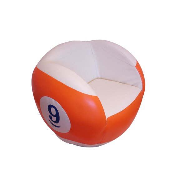 Sessel No. 9, kugelförmig, weiß-orange